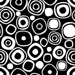 Seamless vector geometrical pattern. Endless black and white background with hand drawn circles. Graphic illustration. Print for cover, fabric, wrapping, background.