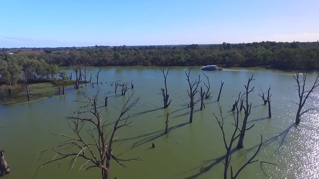 Elevated Aerial View From Helicopter Of Murray River Wetlands Lagoons & Back Water Along The River Murray Darling Basin In Australia. 