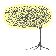 Vector hand drawn illustration, decorative ornamental stylized tree. graphic illustration isolated on the white background. Hand drawing silhouette. Decorative artistic abstract branch