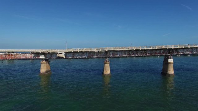 Aerial Flying Parallel to Bahia Honda Bridge, Florida Keys, 4K