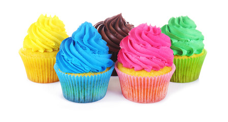 Fresh tasty cupcakes on white background