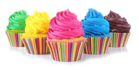 Fresh tasty cupcakes on white background