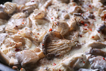 Preparation of delicious mushrooms, closeup