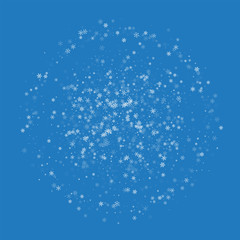 Beautiful snowfall. Double circle on blue background. Vector illustration.