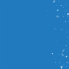 Sparse snowfall. Abstract right border on blue background. Vector illustration.