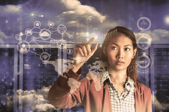 Composite image of businesswoman pointing 