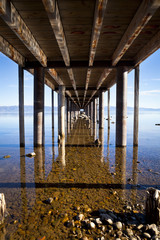 Under a pier at Lake Tahoe, California
