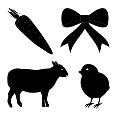 Ostern Icons Schwarz - Karotte, Schleife, Lamm, Küken