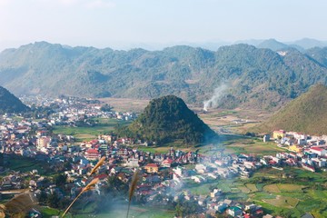 Fototapeta na wymiar Valley with town at Ha Giang, Viet Nam