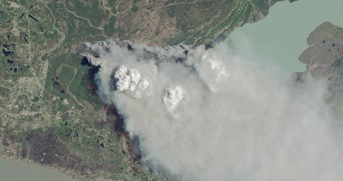 Aerial zoom out over the 2014 Funny River fire, Kenai Peninsula, Alaska. Data: USGS/NASA Landsat.