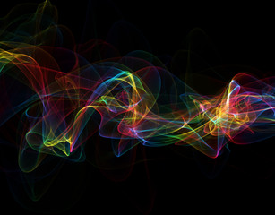 Fototapeta premium abstract rainbow wavy smoke flame over black background