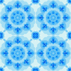 Naklejka premium Seamless fractal based tile with a flower or mandala design in shades of icy blue. For print on textiles, sheets, tablecloths, wrapping paper, wall/floor tiles for kitchen/bathroom/hall or interior.