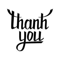 Thank you postcard. Hand drawn greeting card. Ink illustration. Modern brush calligraphy. Isolated on white background