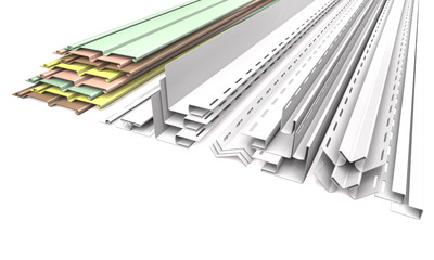 Panel siding and profiles on a white background (3d illustration