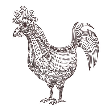Patterned fiery rooster, bantum chicken. symbolic of Chinese new year.