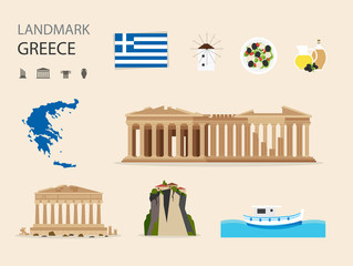 Concept Greece Landmark Flat Icons Design .Vector Illustration - obrazy, fototapety, plakaty