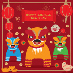 Happy Chinese new year 2017. Rooster Year, Poster Card Freehand