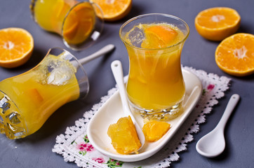 Orange jelly in glass