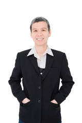 Senior businesswoman smiles over white background