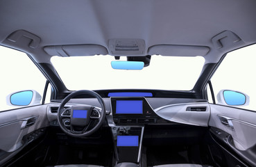 Naklejka premium empty cockpit of vehicle and various displays