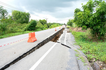 Cracked surface of an asphalt road