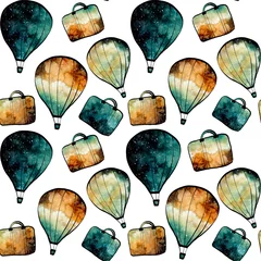 Tapeten Nahtloses Muster von AquarellLuftballons und Taschen © Nebula Cordata