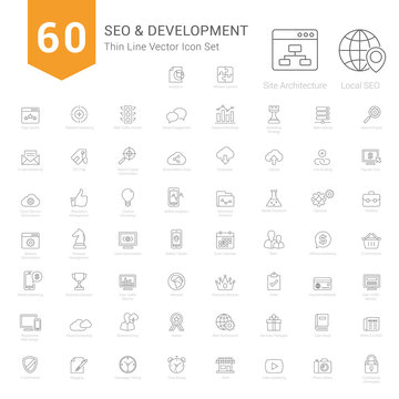 Set of Thin Line SEO and Development icons Vector Illustration