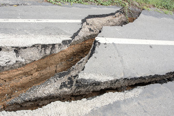 Cracked surface of an asphalt road