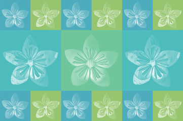 Fototapeta premium Origami flower on blue and green background