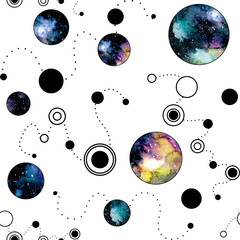 Seamless Pattern of Watercolor Circles and Lines