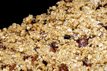 Fruit flapjack mix ready to bake in the oven
