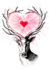 Deer and glowing heart