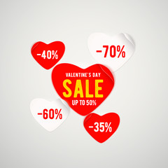 Vector illustration of real red paper heart for valentines day sale template