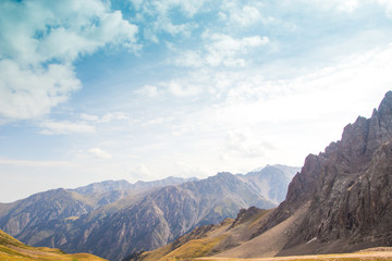 Panoramic view from Talgar Pass in Tien Shan mountains, Almaty,