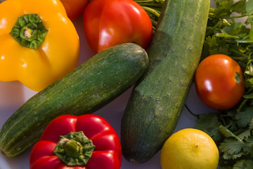 Fresh vegetables on white plate