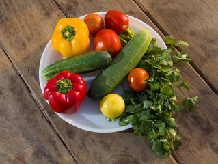 Fresh vegetables on wooden table