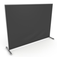 Billet press wall with black screen chroma key banner. Mobile trade show booth white and blank. 3d render isolated on white background. High Resolution Template for your design.