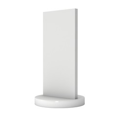 LCD Screen Stand. Blank Trade Show Booth. 3d render of lcd screen isolated on white background. High Resolution. Ad template for your expo design.