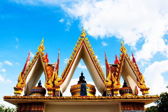 Beautiful Wat Thai golden temple, Photharam Ratchaburi Thailand