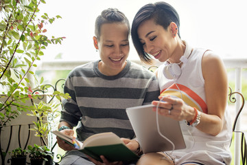 LGBT Lesbian Couple Moments Happiness Concept