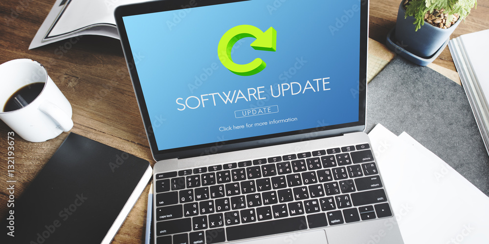 Aufkleber software update program digital improvement concept