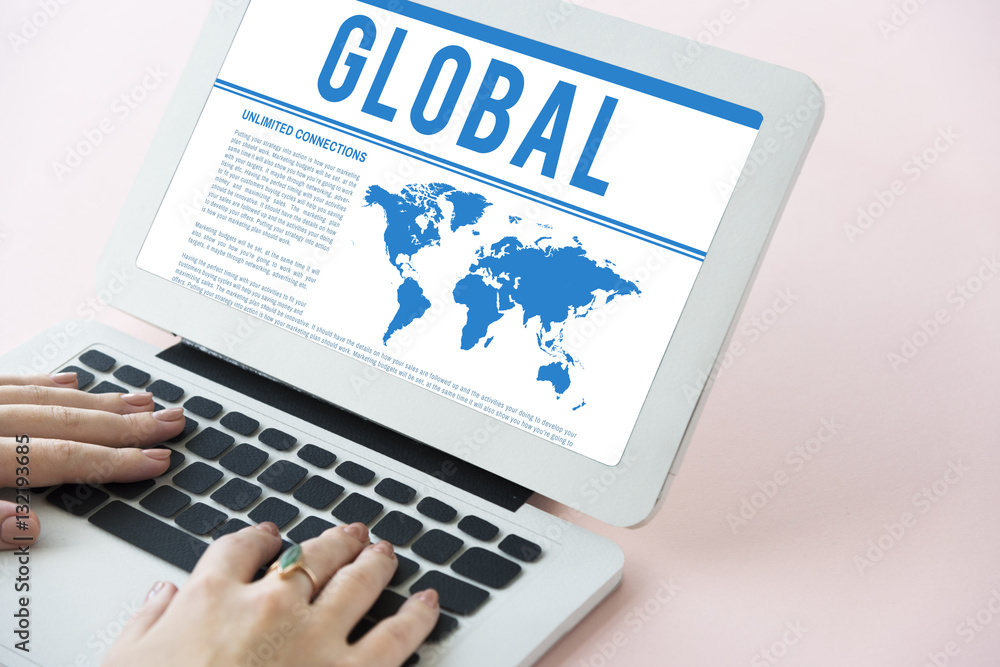 Poster global communications connection social networking world map con