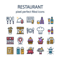 Restaurant Elements : Filled outline icons , pictogram and symbol collection.