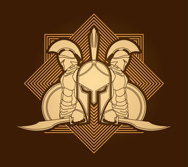 Spartan warrior pose designed on golden square background  graphic vector.