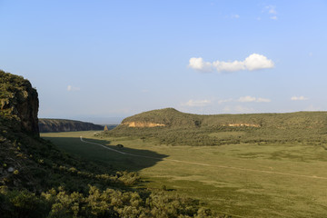 Hell's Gate National Park with Fischer's Tower in the distance. Naivasha. Great Rift Valley. Kenya