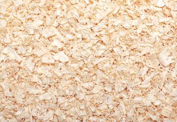 Wood sawdust texture material background closeup, top view
