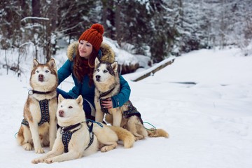 Fototapeta na wymiar Girl with cute dogs