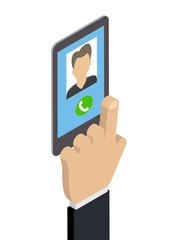 Receiving a phone call, calling Caucasian man. Isometric vector