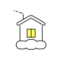 Icon home. Light in the window. House in the snow. Vector Linear