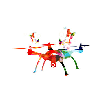 Colorful drone and butterflies isolated vector illustration